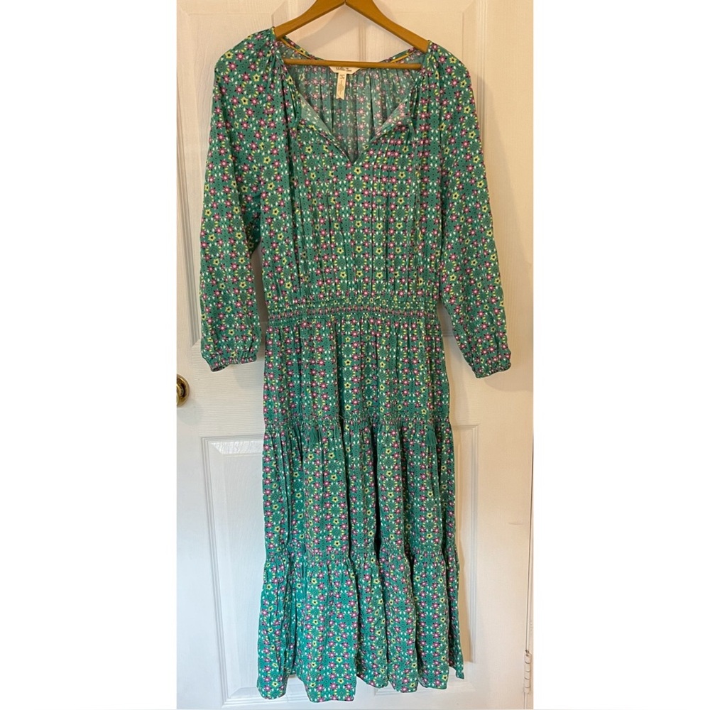 MATILDA JANE Women's Size Small Floral Flowy Tiered 3/4 Sleeve Midi Dress